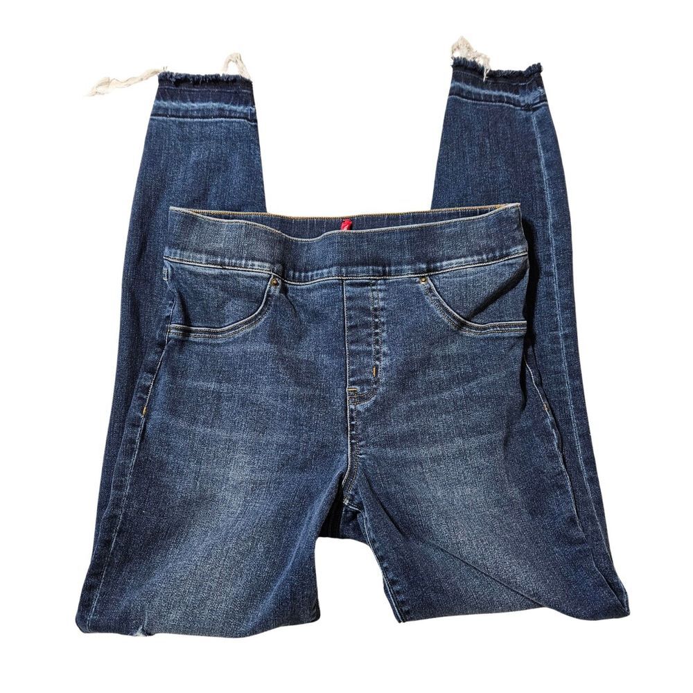 Spanx Distressed Ankle Skinny Jeans‎ Mid Rise Waist M Stretch Shaping Blue Denim